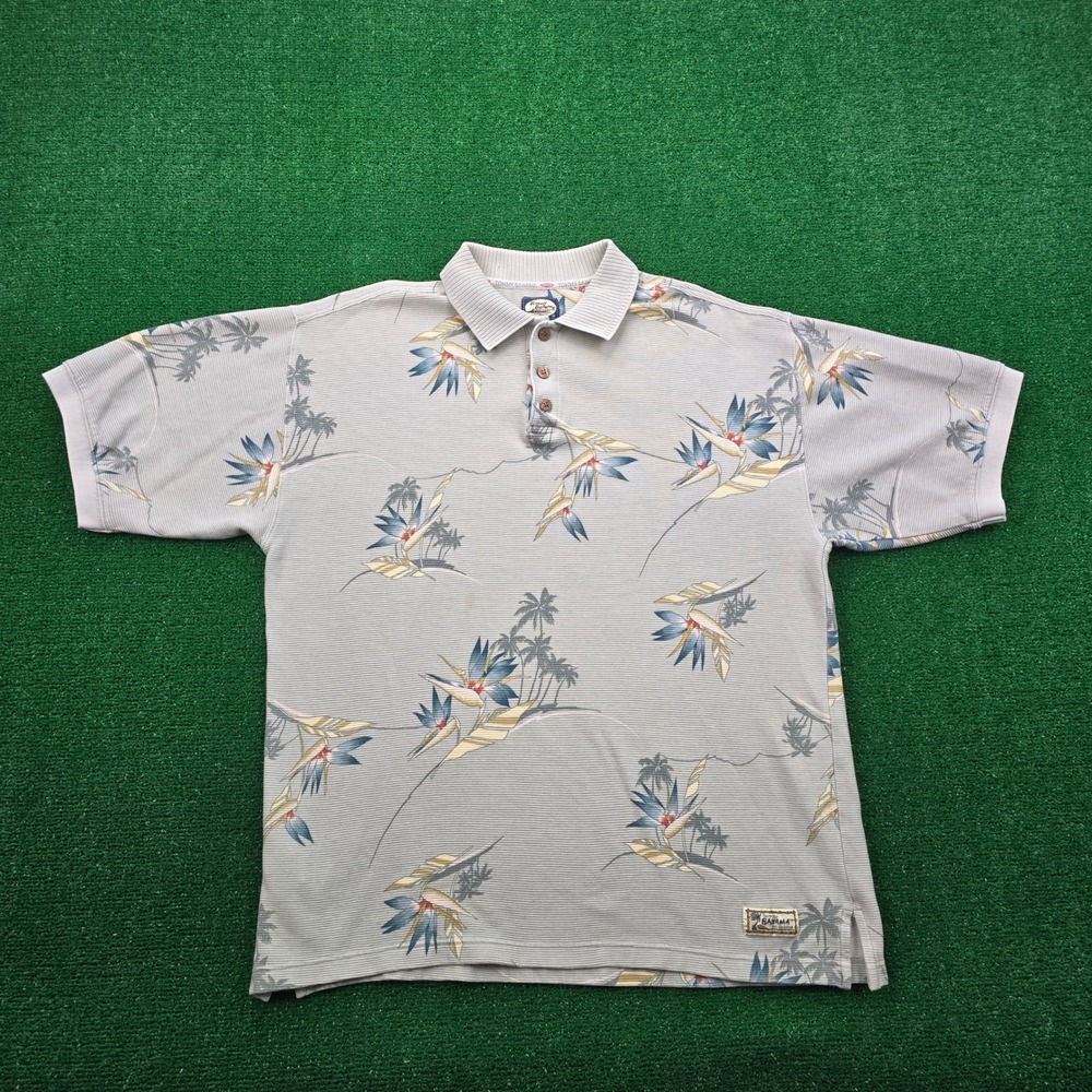 Tommy Bahama Relax Polo‎ Shirt Mens Large Floral Vintage Hawaiian Beach Casual